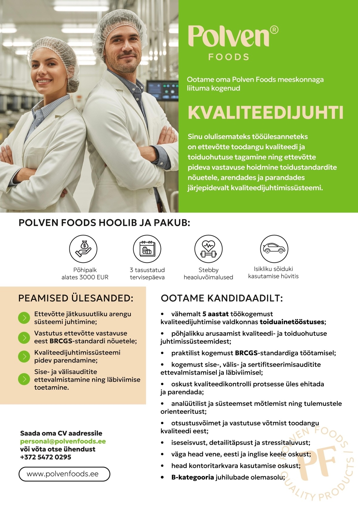 Polven Foods OÜ Kvaliteedijuht