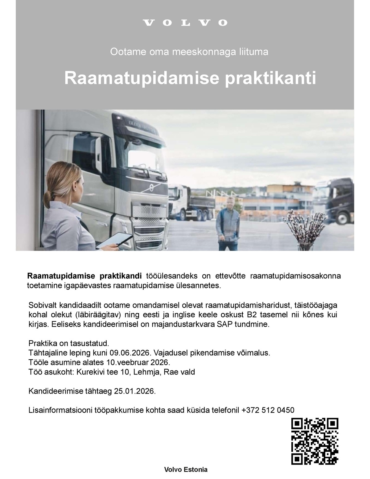 Volvo Estonia OÜ Raamatupidamise praktikant