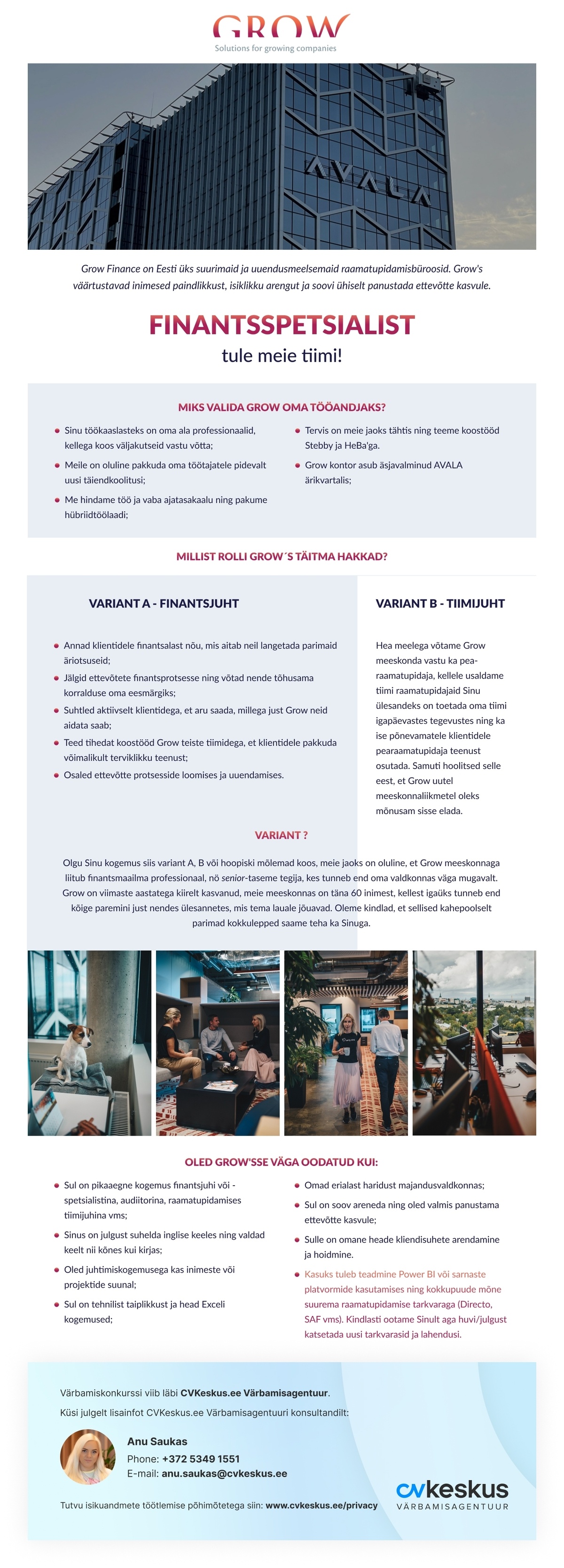 Grow Finance OÜ Finantsspetsialist