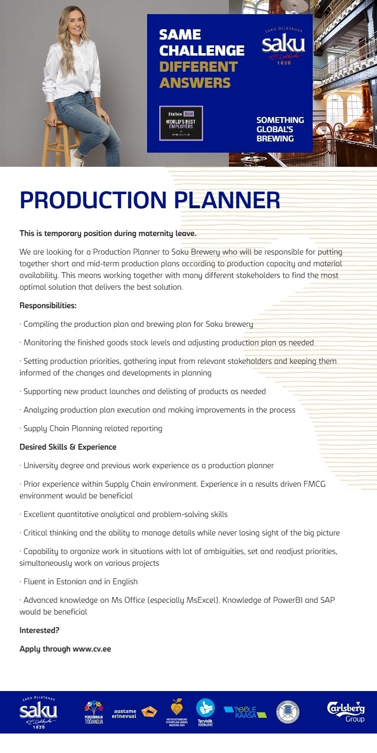 Saku Õlletehase AS Tootmise planeerija