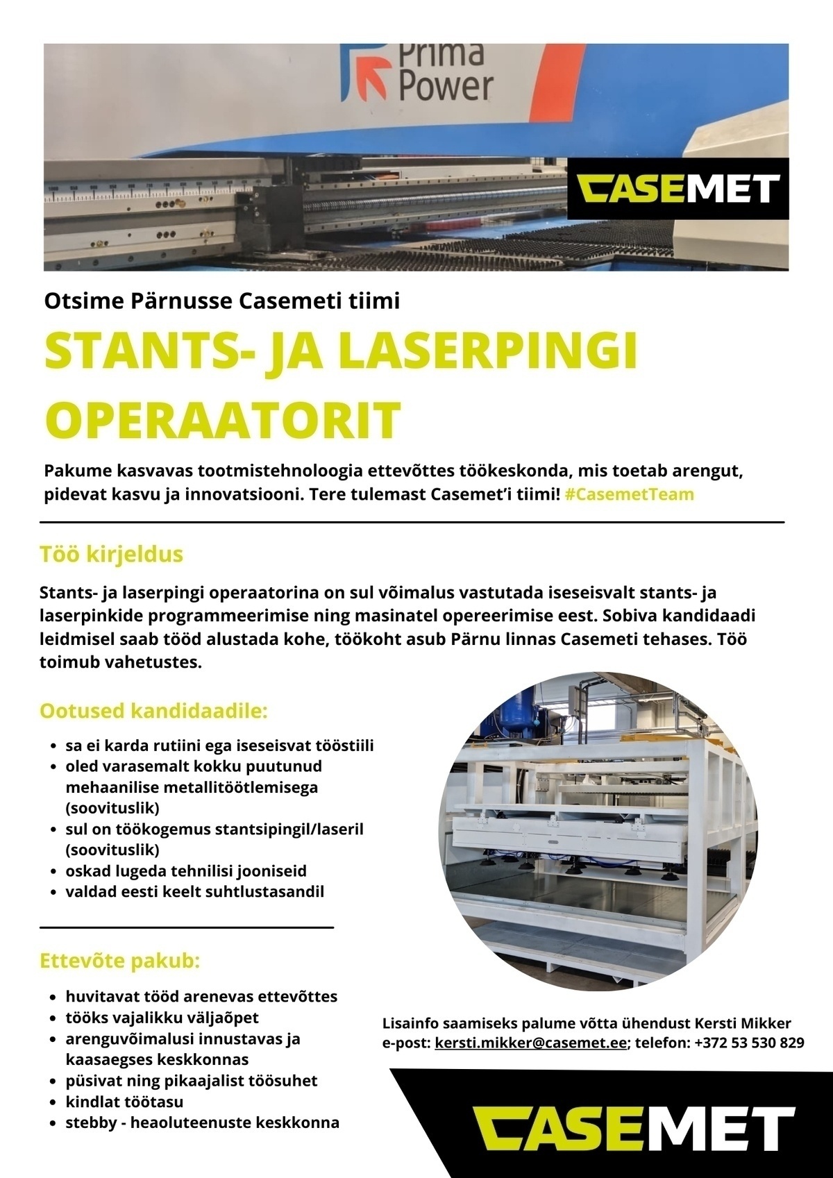 Casemet OÜ Stants- ja laserpingi operaator
