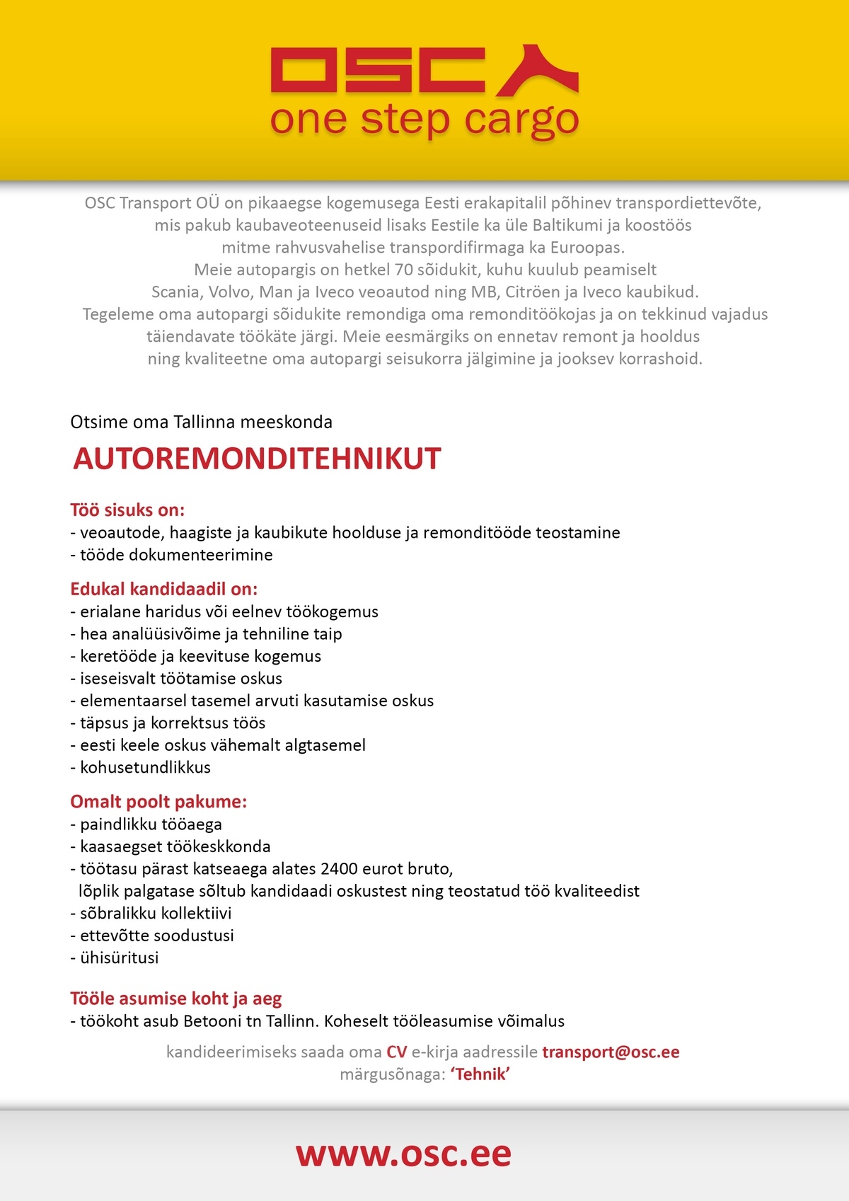 OSC TRANSPORT OÜ Autoremonditehnik