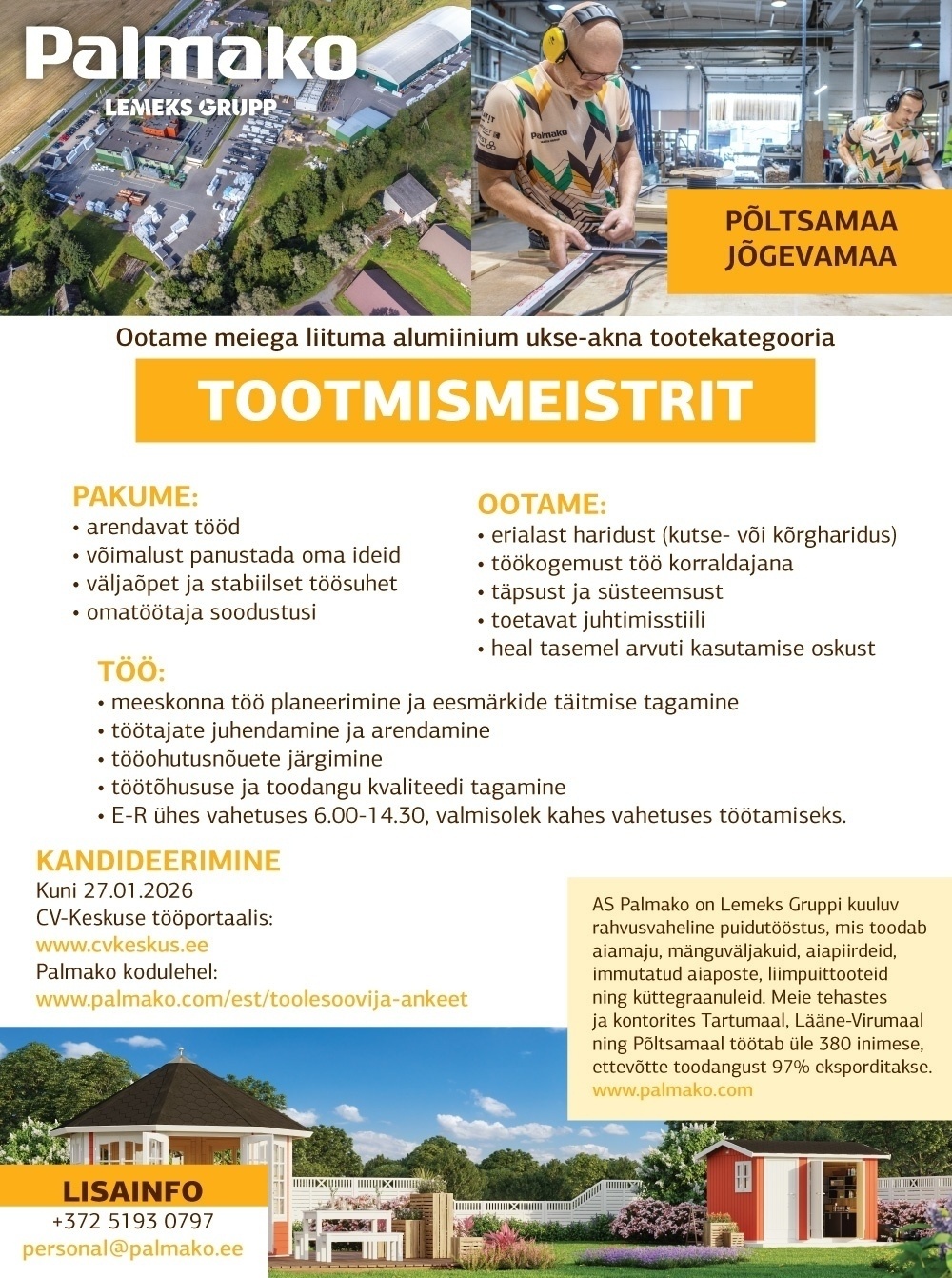 Palmako AS Tootmismeister