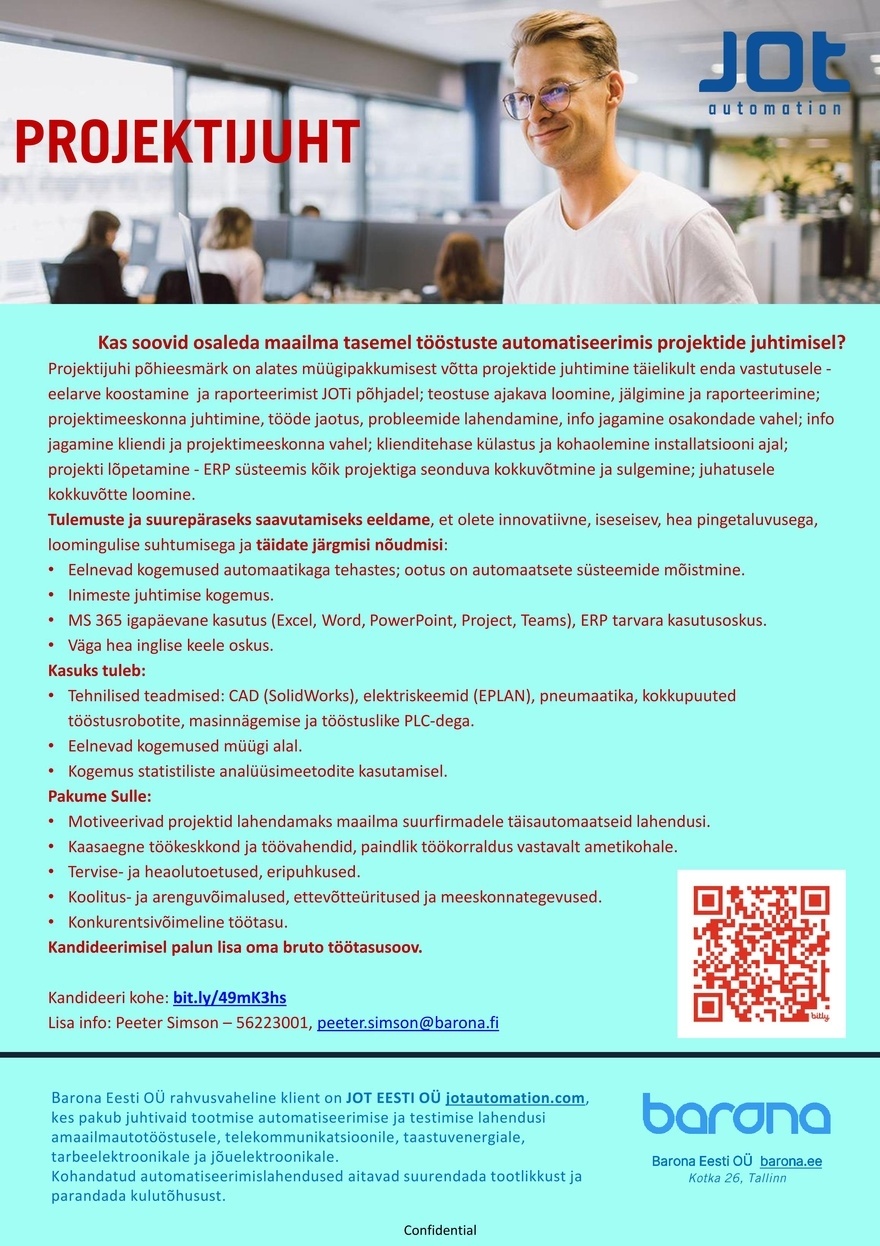 Barona Eesti OÜ PROJEKTIJUHT TÖÖSTUSE AUTOMATISEERIMISSE