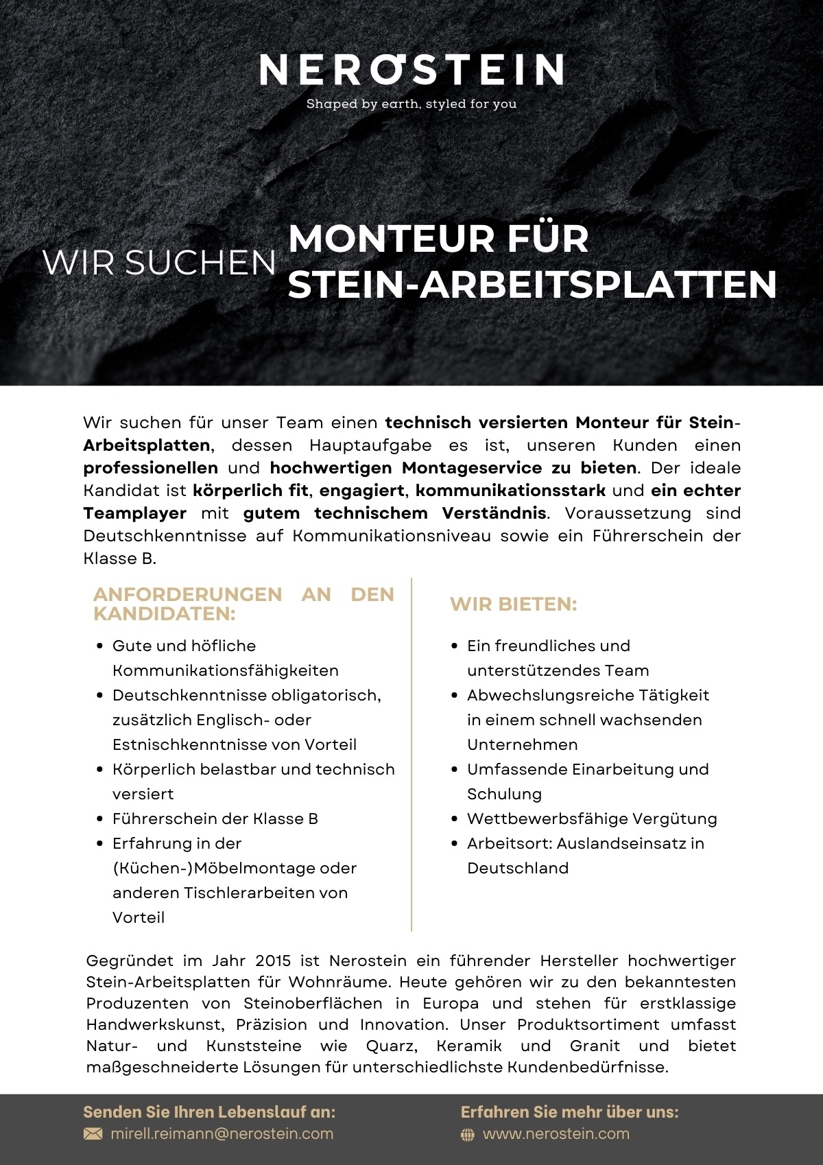 NEROSTEIN OÜ Österreichischer Installateur/Vermesser