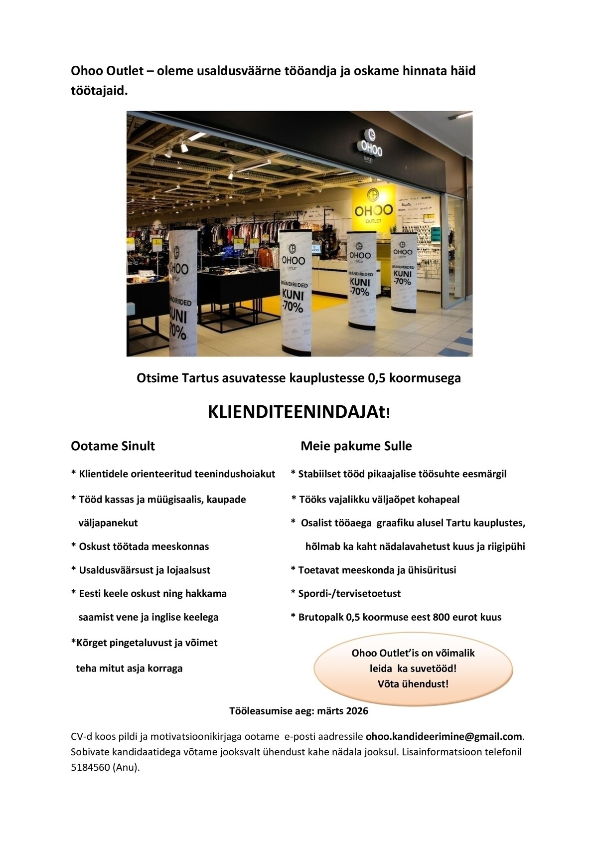 Kaubapall OÜ Klienditeenindaja 0,5 koormusega