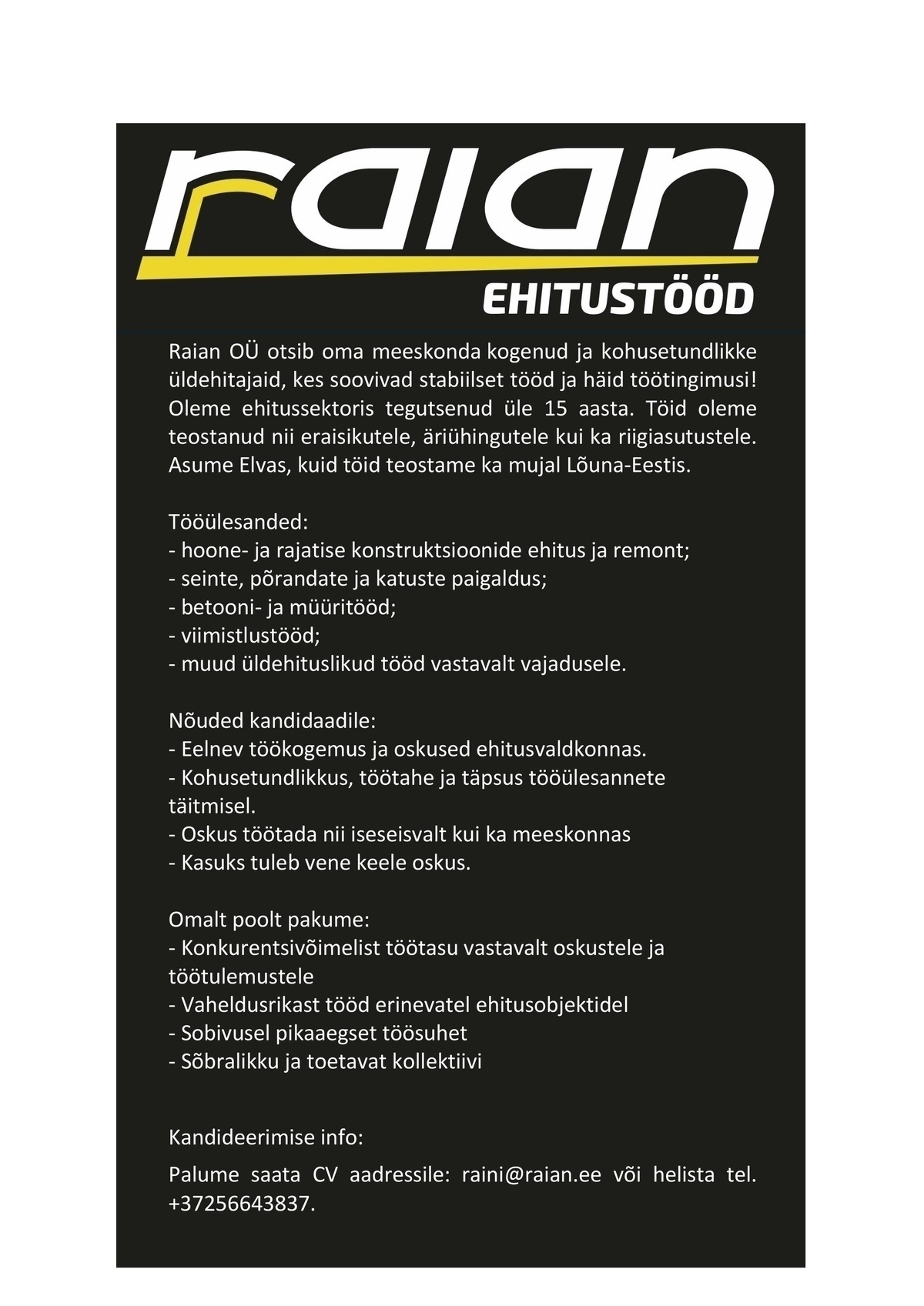 RAIAN OÜ Üldehitaja