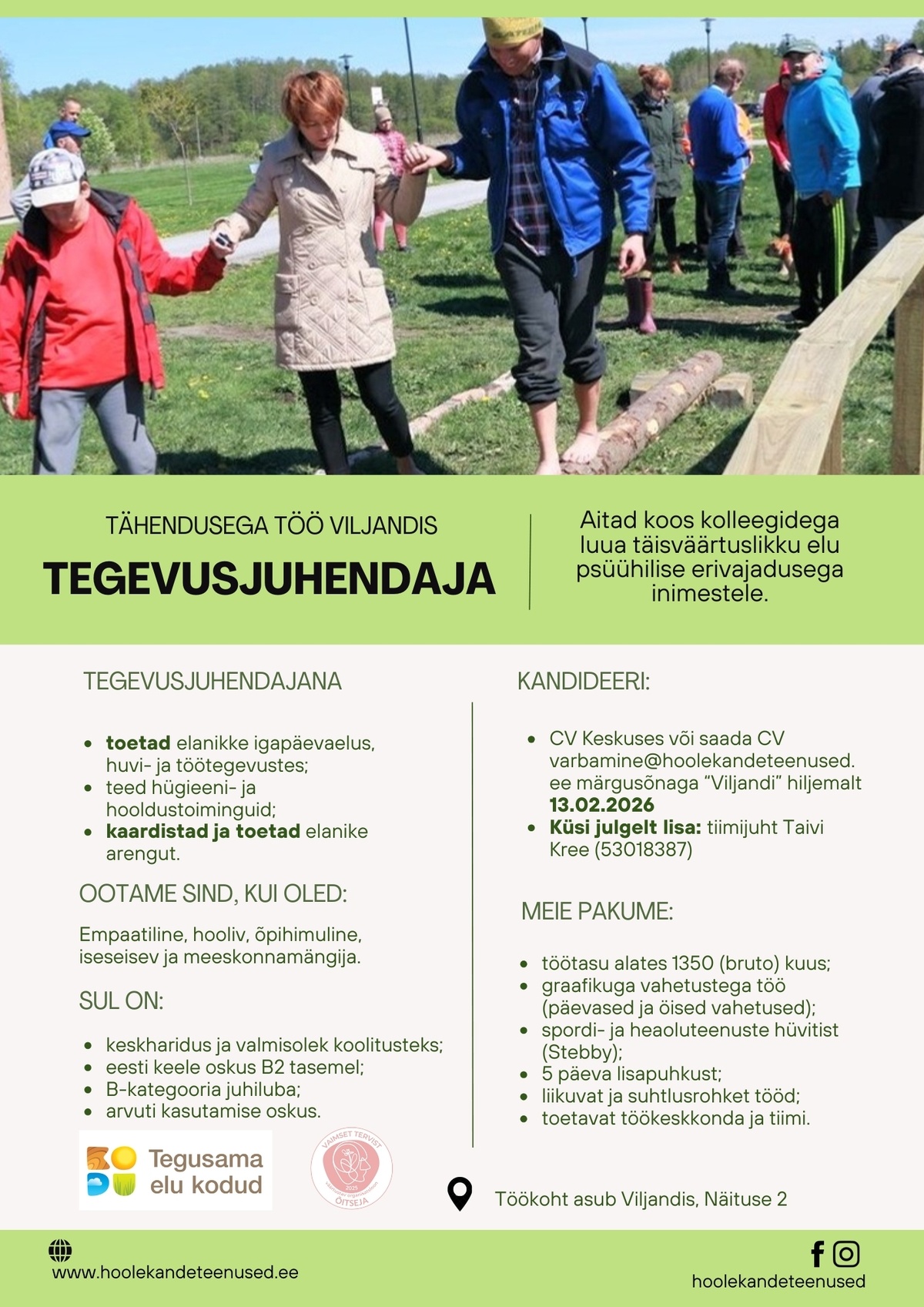 HOOLEKANDETEENUSED AS TÄHENDUSEGA TÖÖ tegevusjuhendajale Viljandis