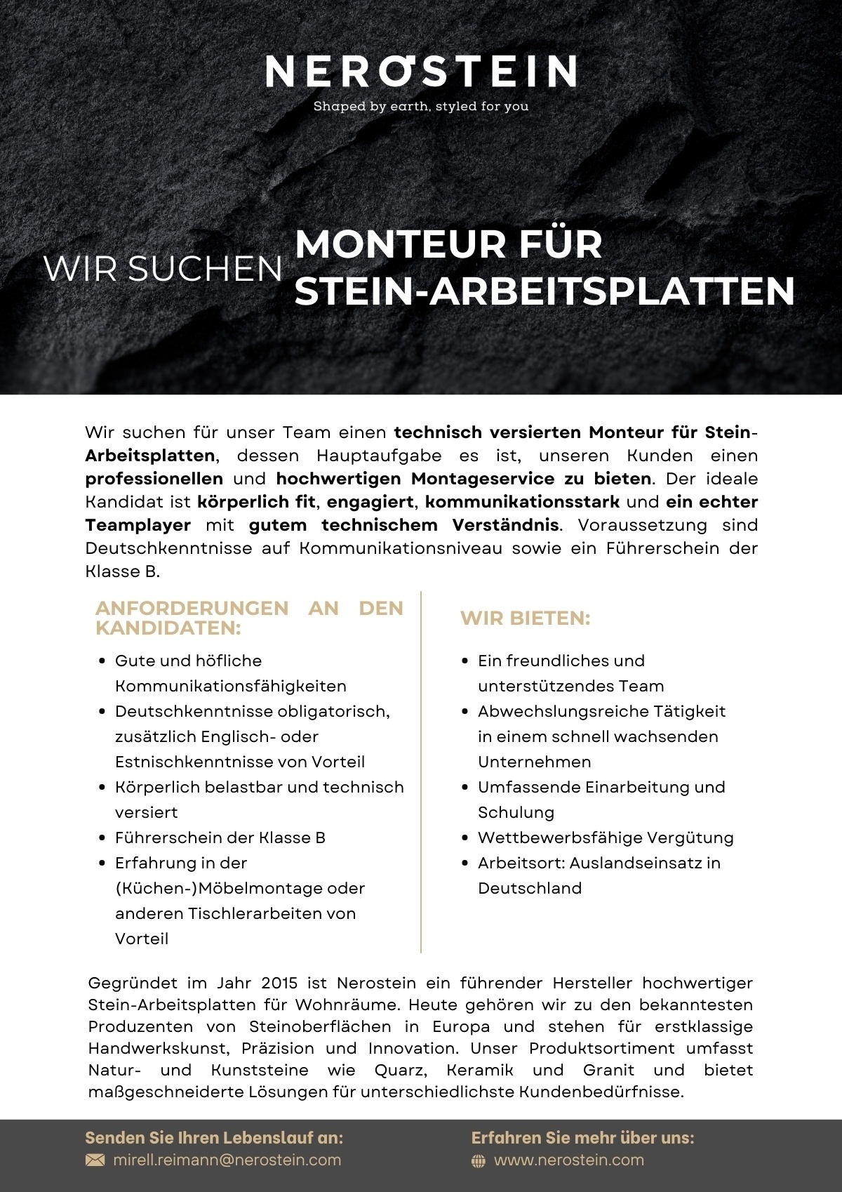 NEROSTEIN OÜ Österreichischer Installateur/Vermesser