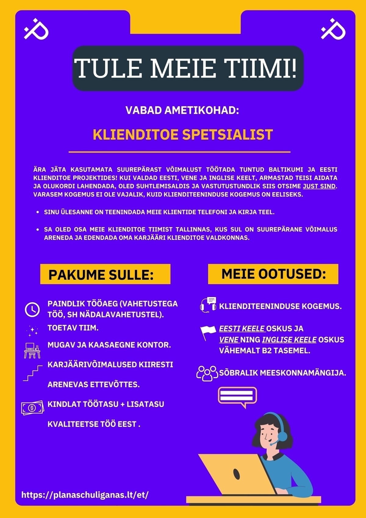 PLANAS CHULIGANAS OÜ Otsime klienditoe spetsialisti EE | RU | EN
