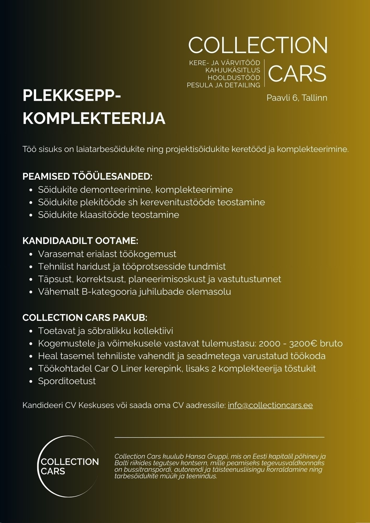 Collection Cars OÜ PLEKKSEPP-KOMPLEKTEERIJA