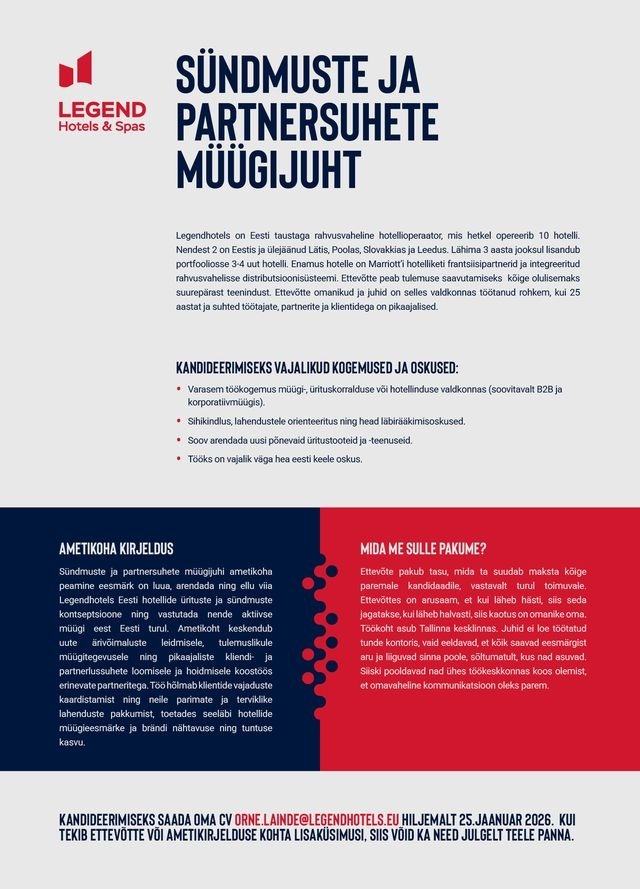 LEGEND H & S OÜ Sündmuste ja partnersuhete müügijuht