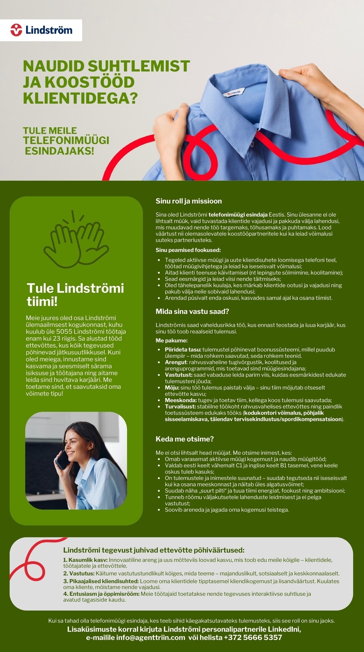Lindström OÜ B2B kogemusega telefonimüügi esindaja