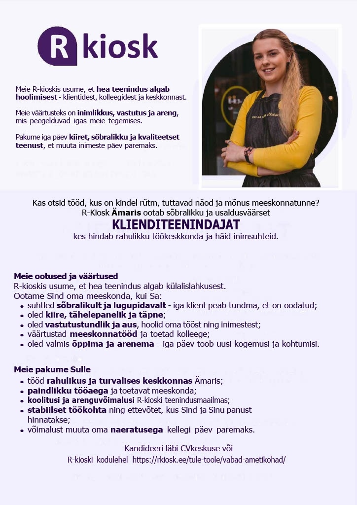 Reitan Convenience Estonia AS Ämari R-kioski klienditeenindaja