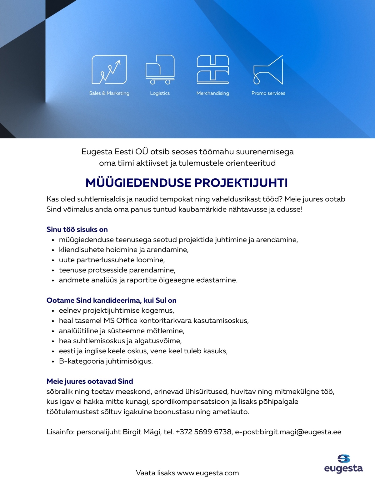 Eugesta Eesti OÜ Müügiedenduse projektijuht