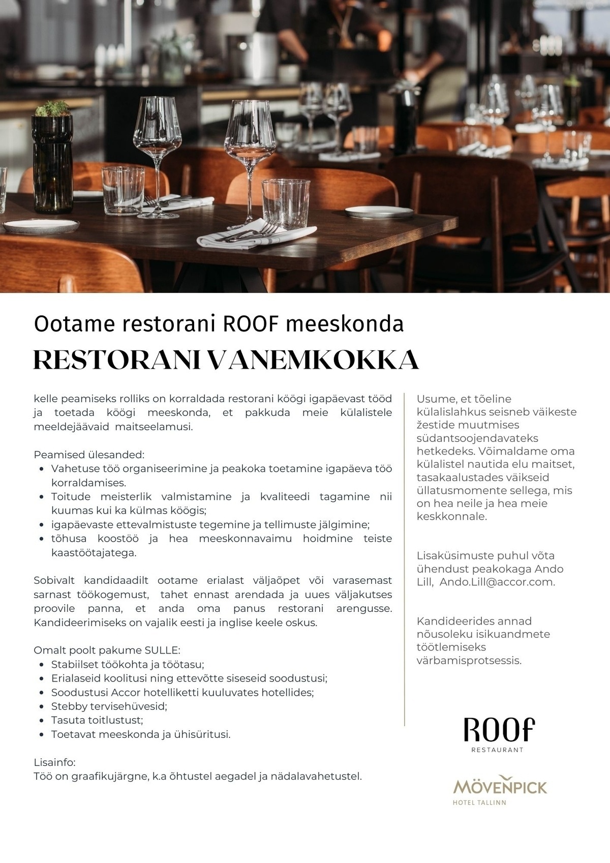 Duco MP OÜ Sous Chef - liitu Mövenpick Hotel Tallinn meeskonnaga!