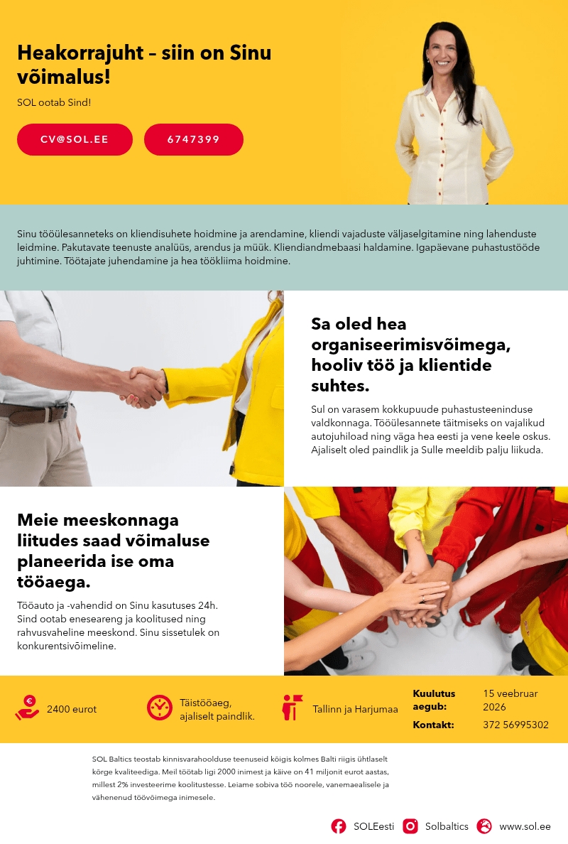 SOL Baltics OÜ Heakorrajuht - siin on Sinu võimalus!