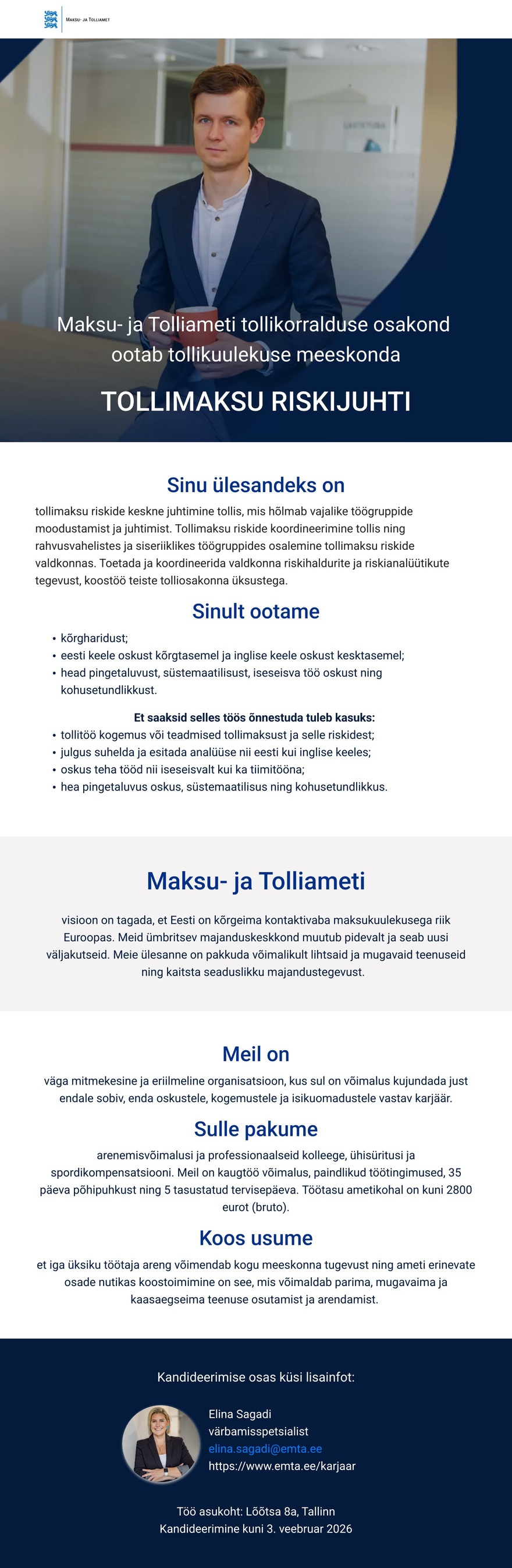 Maksu- ja Tolliamet Tollimaksu riskijuht