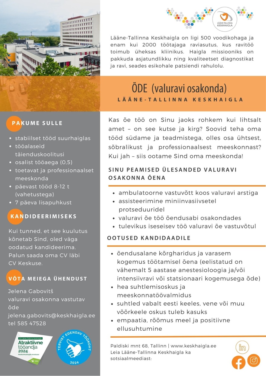 Lääne-Tallinna Keskhaigla Õde (valuravi osakond)