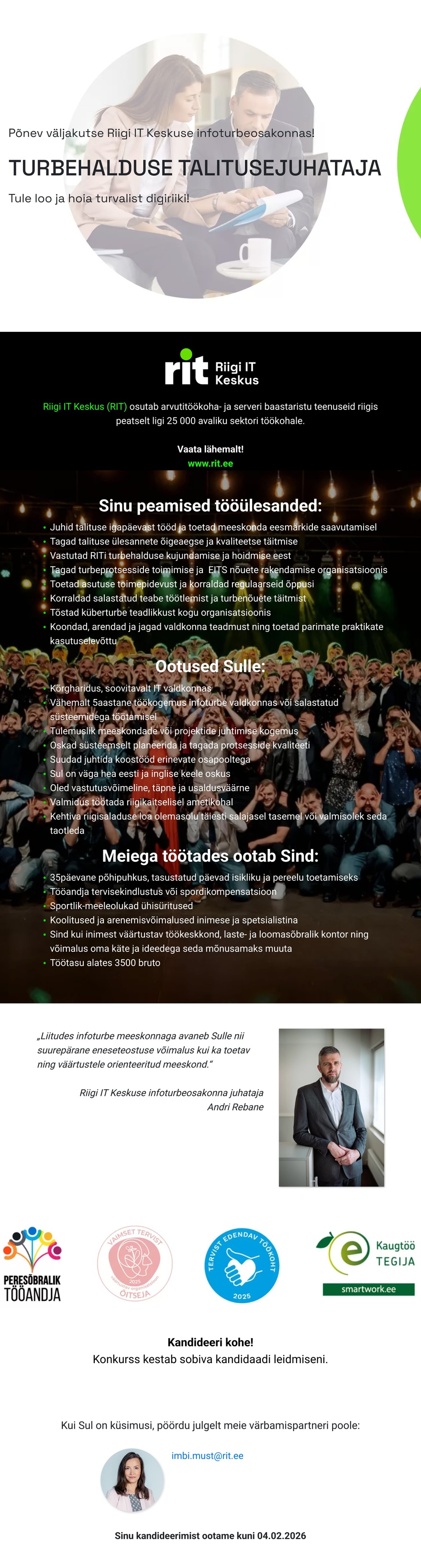 Riigi IT Keskus Turbehalduse talitusejuhataja