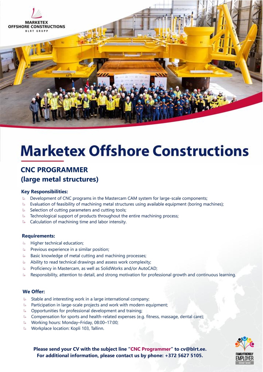 Marketex Offshore Constructions CNC programmer