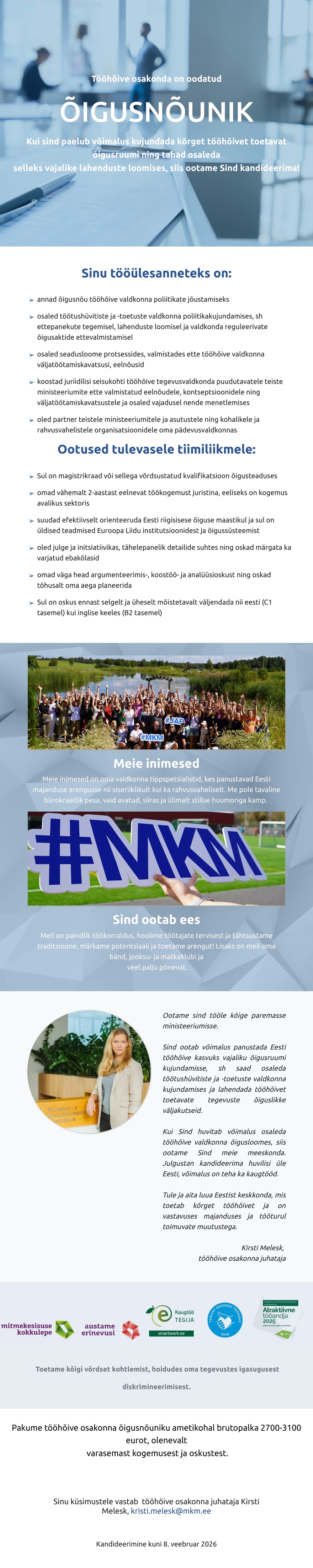 MKM Tööhõive osakonna õigusnõunik