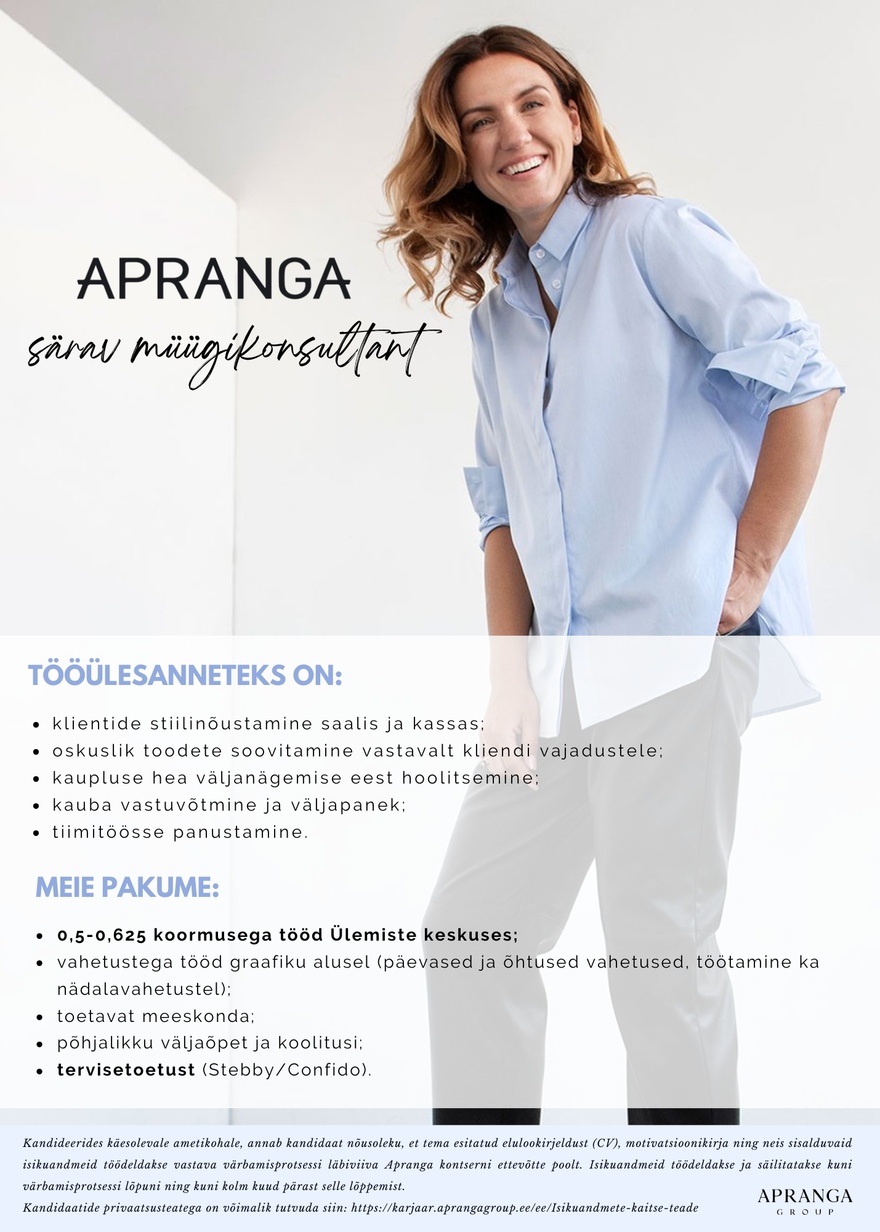Apranga OÜ APRANGA müügikonsultant