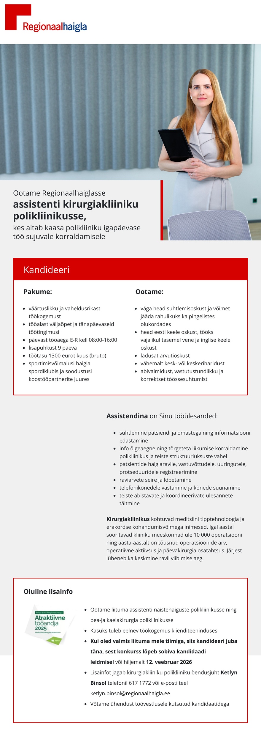 Põhja-Eesti Regionaalhaigla Assistent kirurgiakliiniku polikliinikusse