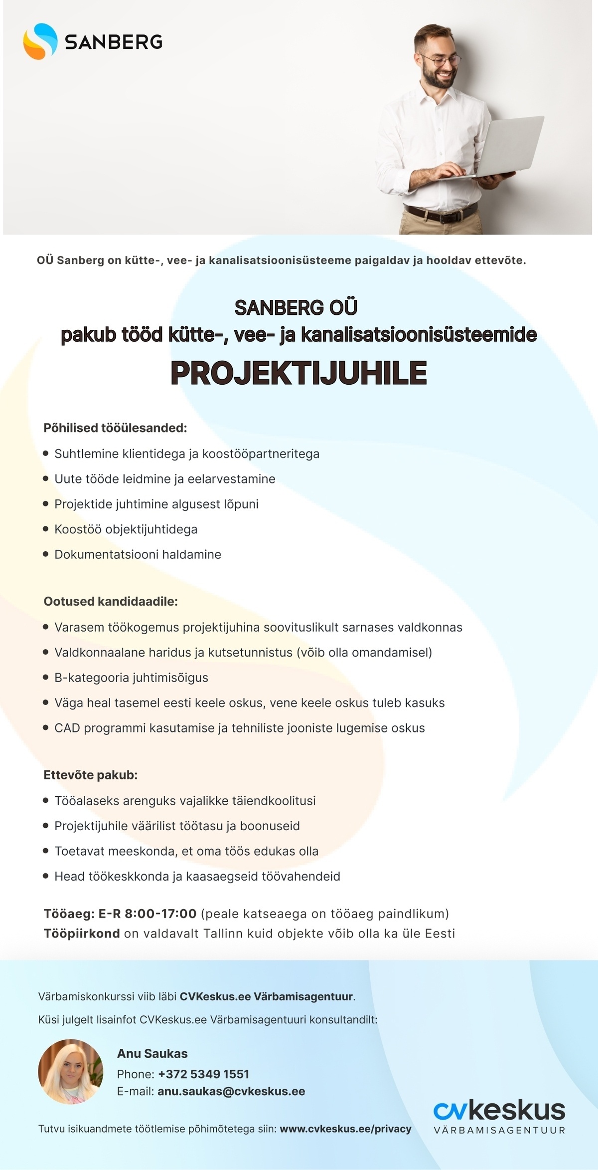 Sanberg OÜ PROJEKTIJUHT (kütte-, vee- ja kanalisatsioonisüsteemid)