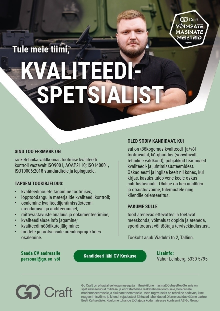 OÜ GoCraft Kvaliteedispetsialist