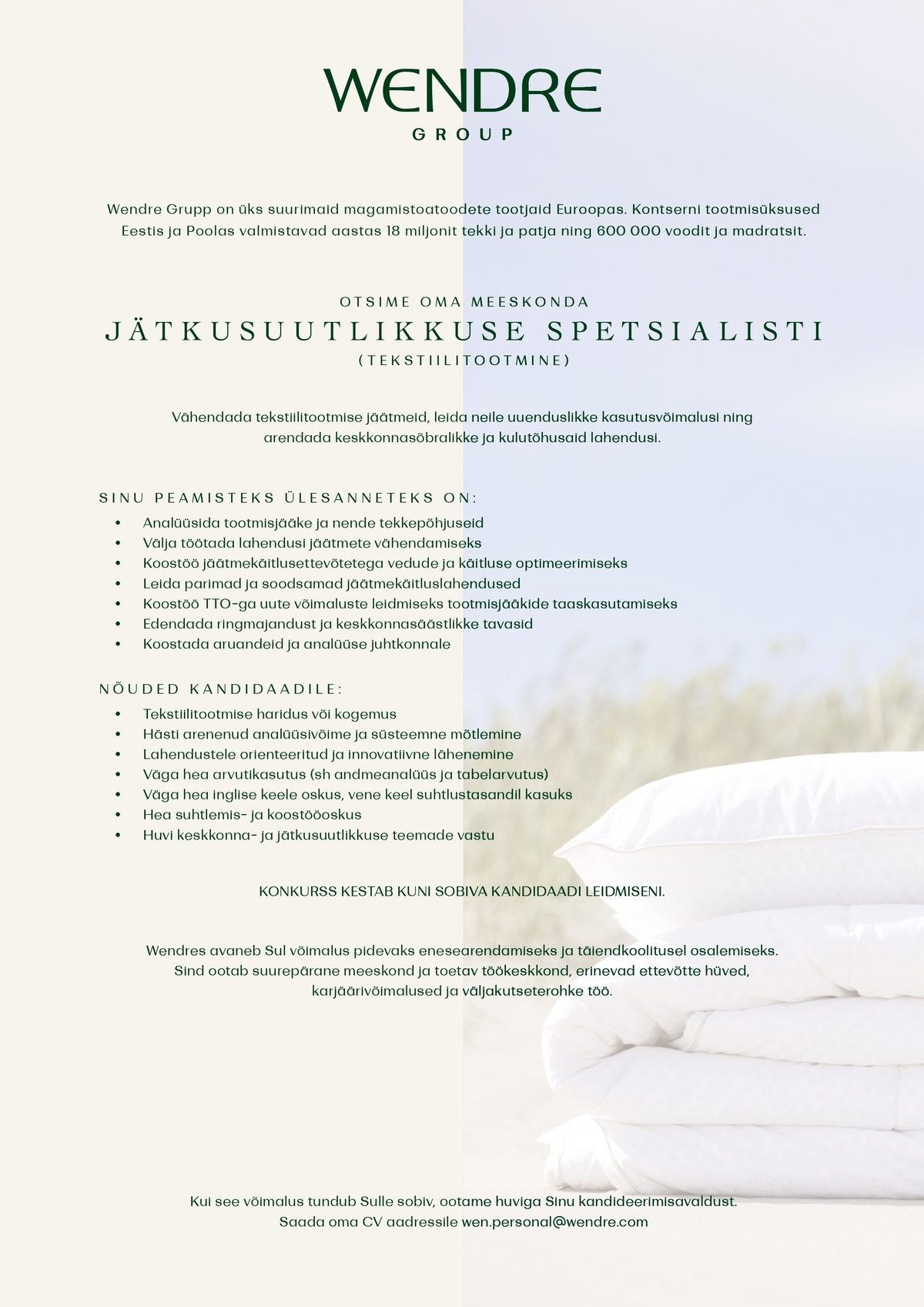 Wendre AS Jätkusuutlikkuse spetsialist