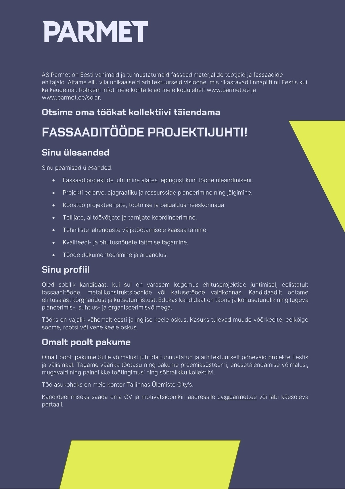 Parmet AS Projektijuht