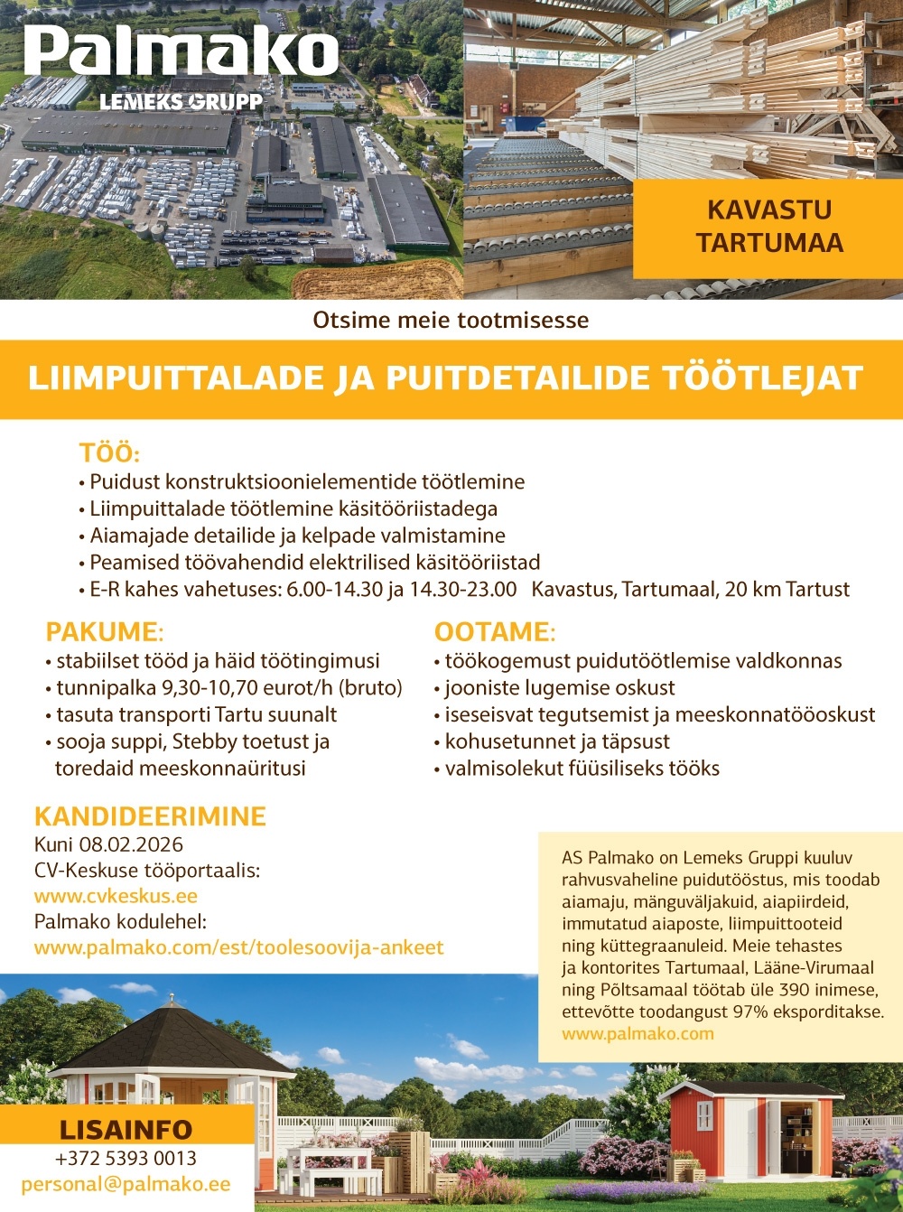 Palmako AS Liimpuittalade ja puitdetailide töötleja