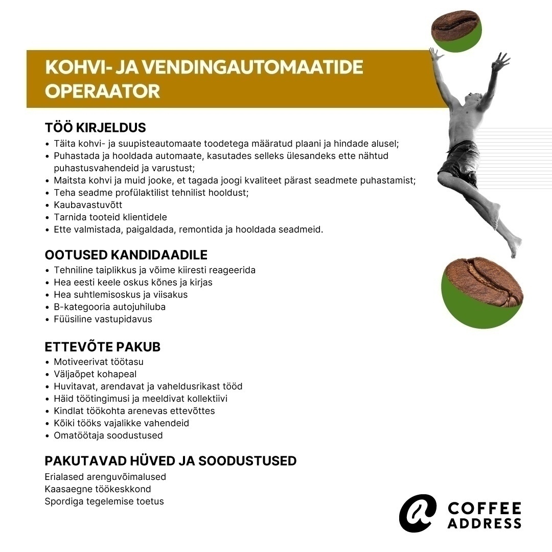 Coffee Address OÜ Kohvi- ja vendingautomaatide operaator/Pärnu