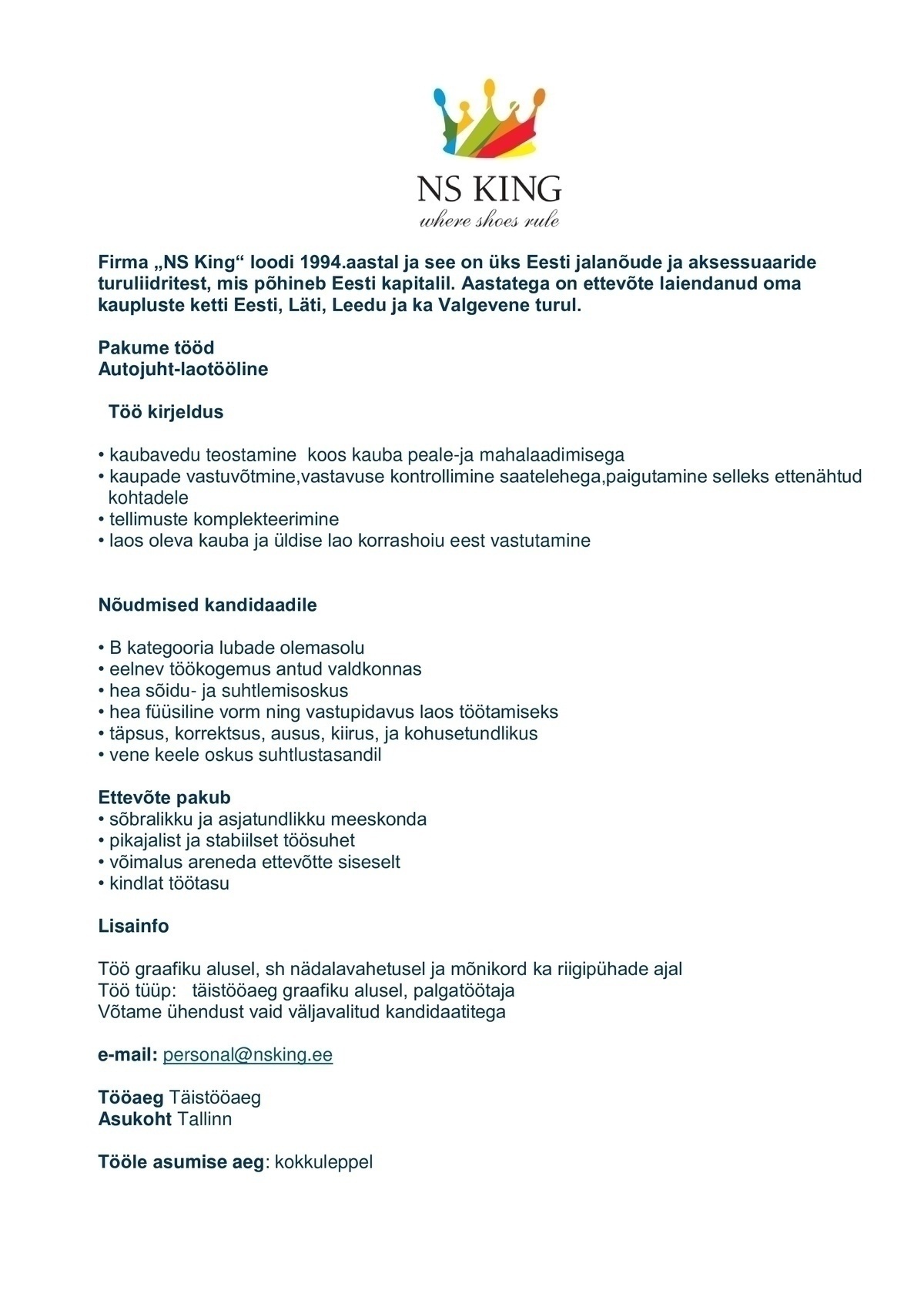 Nittis OÜ NS King Laotöötaja