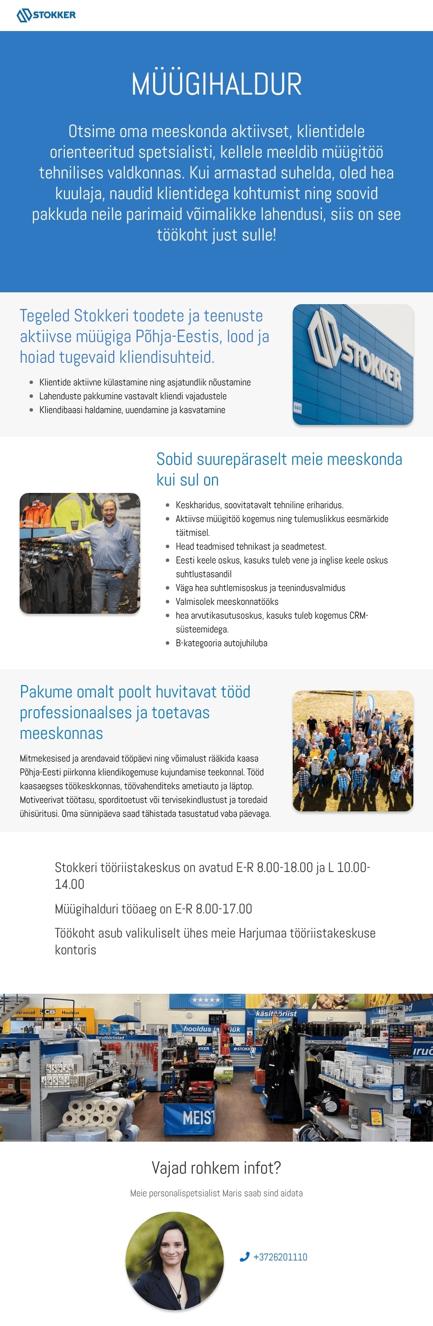 Stokker AS Müügihaldur Põhja-Eesti müügipiirkonda