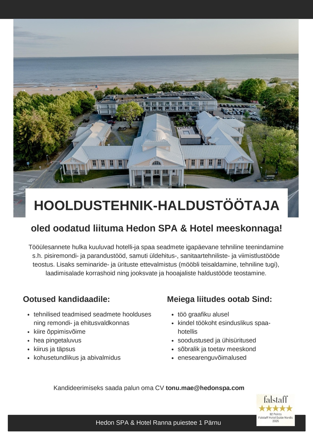 Supeluse Hotell OÜ Hedon SPA & HOTEL HOOLDUSTEHNIK-HALDUSTÖÖTAJA