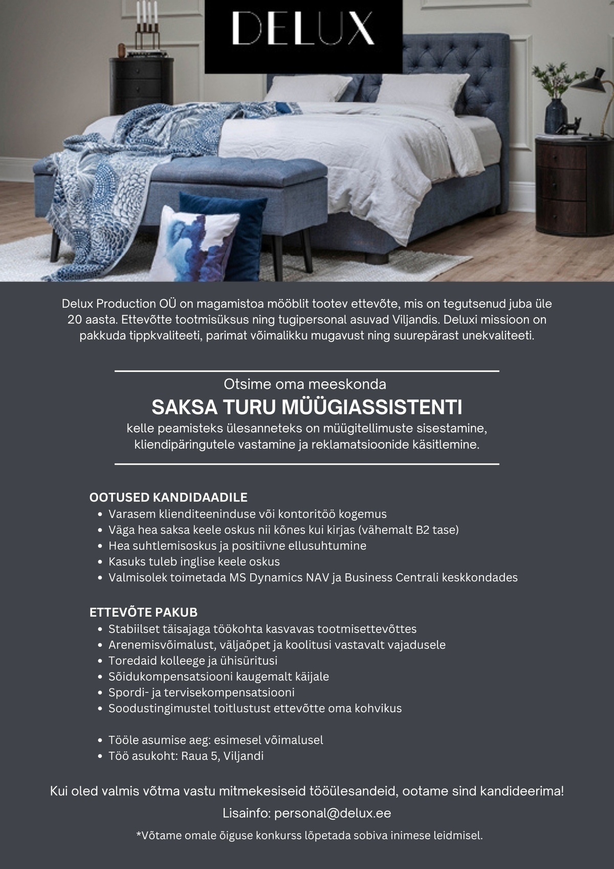 DELUX PRODUCTION OÜ Saksa turu MÜÜGIASSISTENT