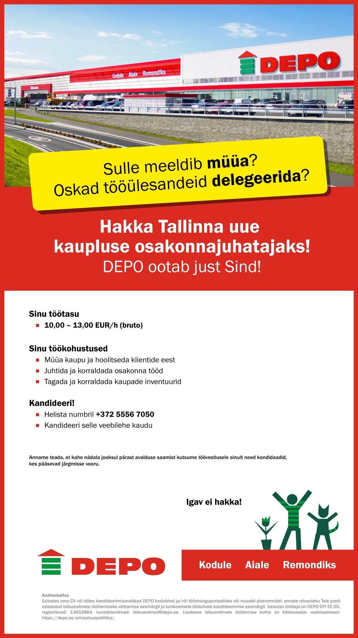 DEPO DIY EE OÜ Hakka Tallinna uue kaupluse osakonnajuhatajaks!