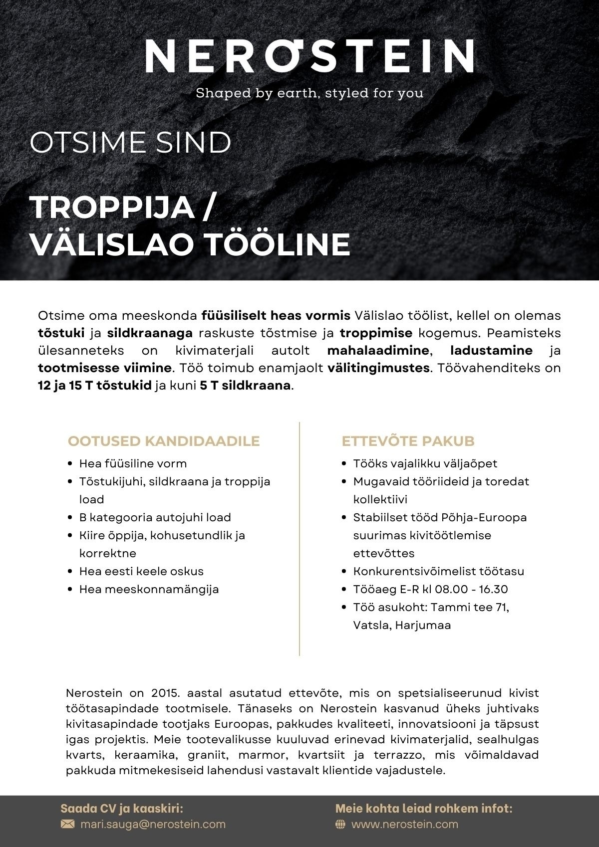 NEROSTEIN OÜ Troppija / Välislao tööline