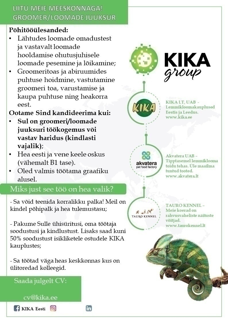 KIKA EE OÜ Groomer Tallinn , Lõunakeskus Keskus, KIKA (loomade juuksur)