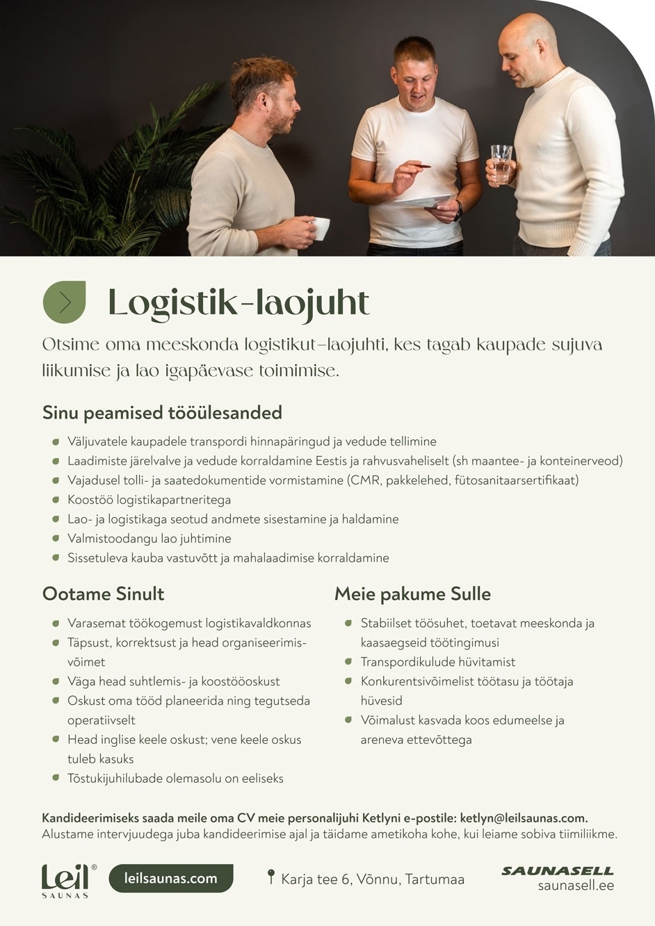 SAUNASELL OÜ Logistik – laojuht