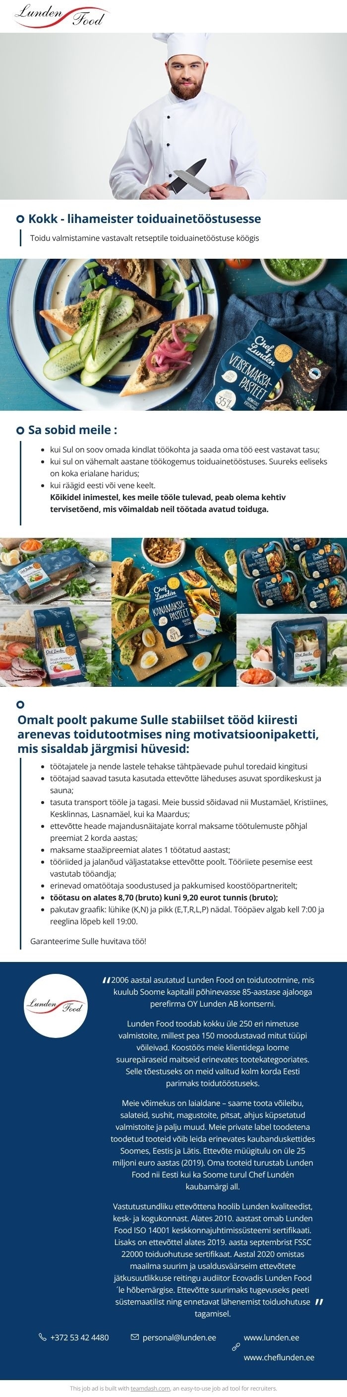 Lunden Food OÜ Kokk - lihameister