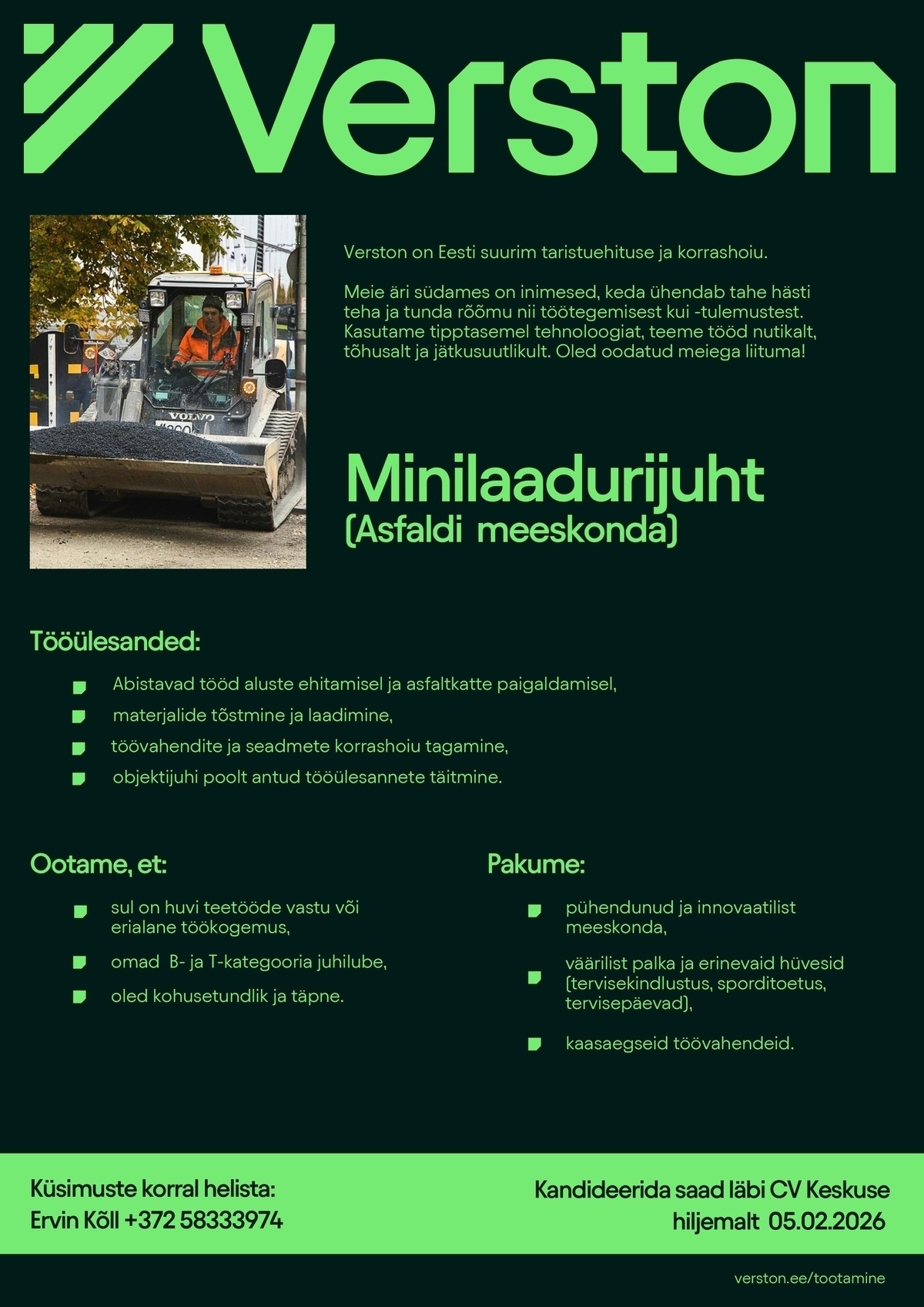 VERSTON EESTI OÜ Minilaadurijuht