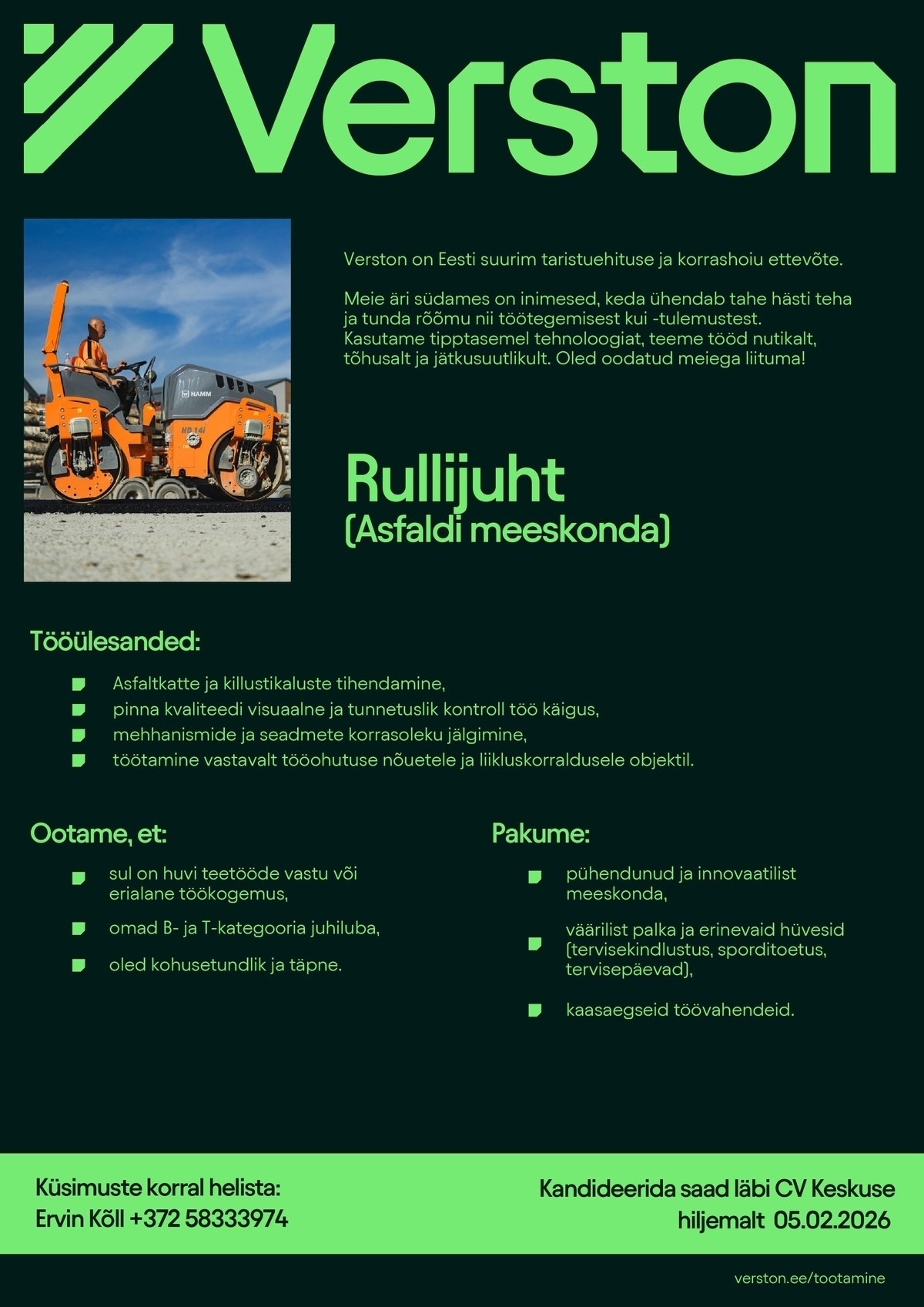 VERSTON EESTI OÜ Rullijuht
