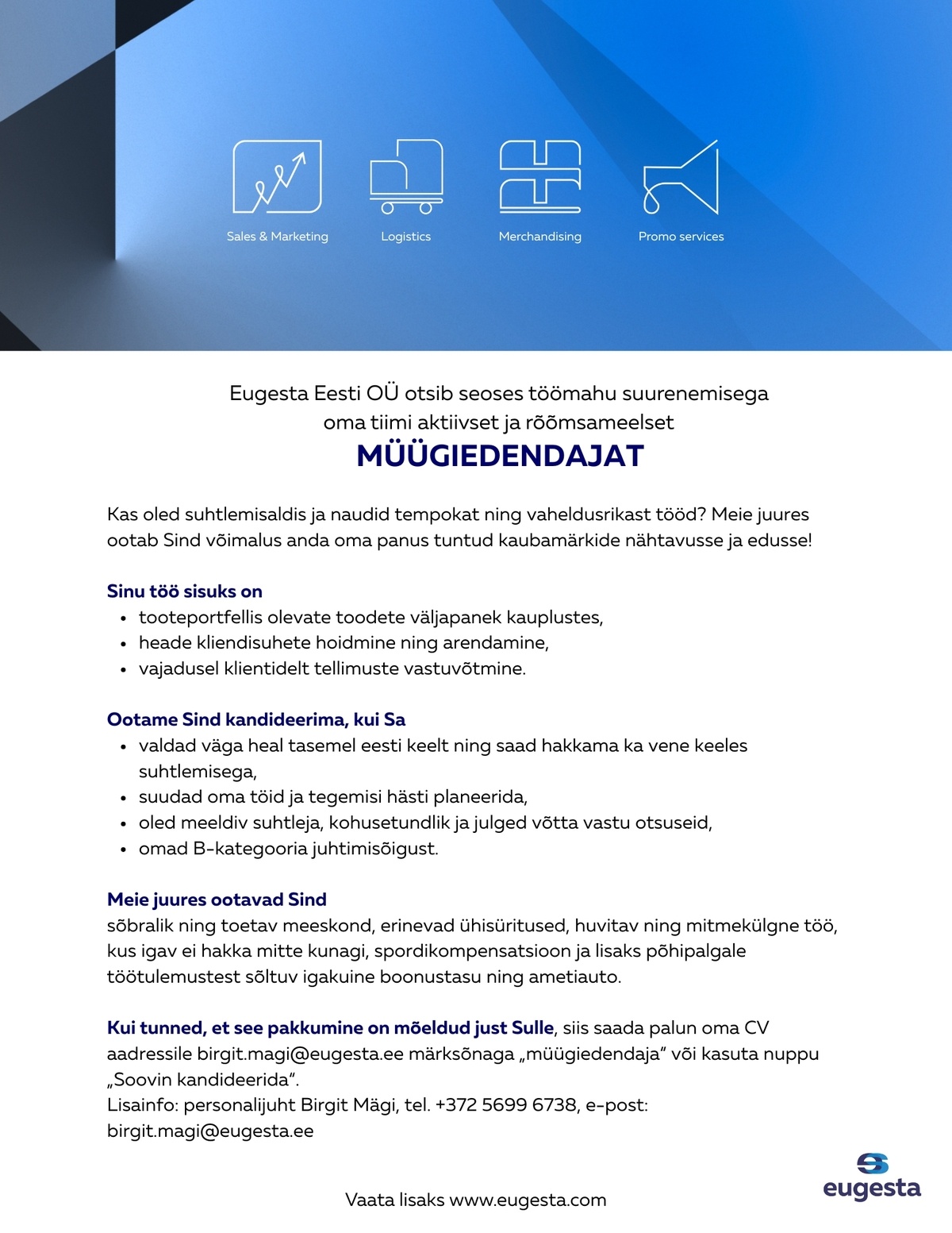 Eugesta Eesti OÜ Müügiedendaja