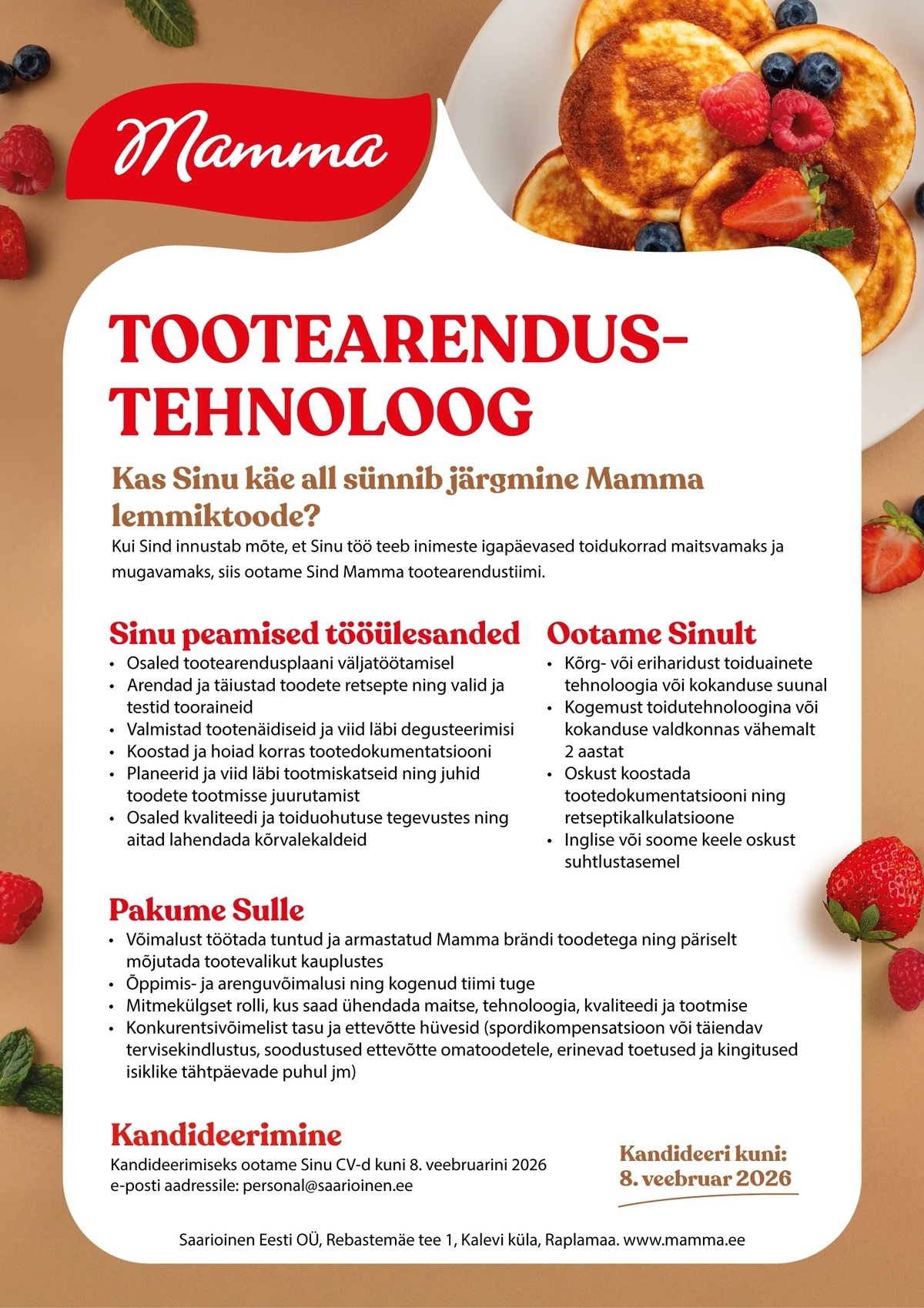Saarioinen Eesti OÜ TOOTEARENDUSTEHNOLOOG