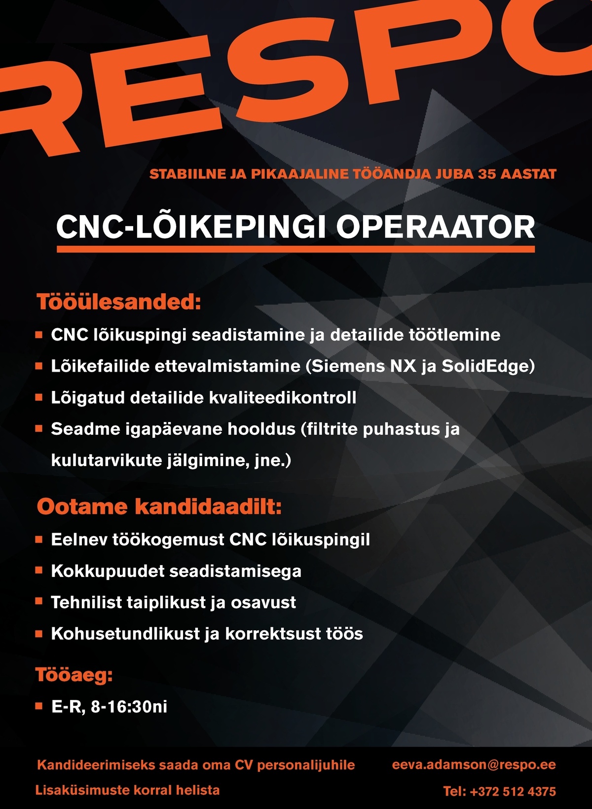 Respo Haagised AS CNC-lõikuspingi operaator/seadistaja