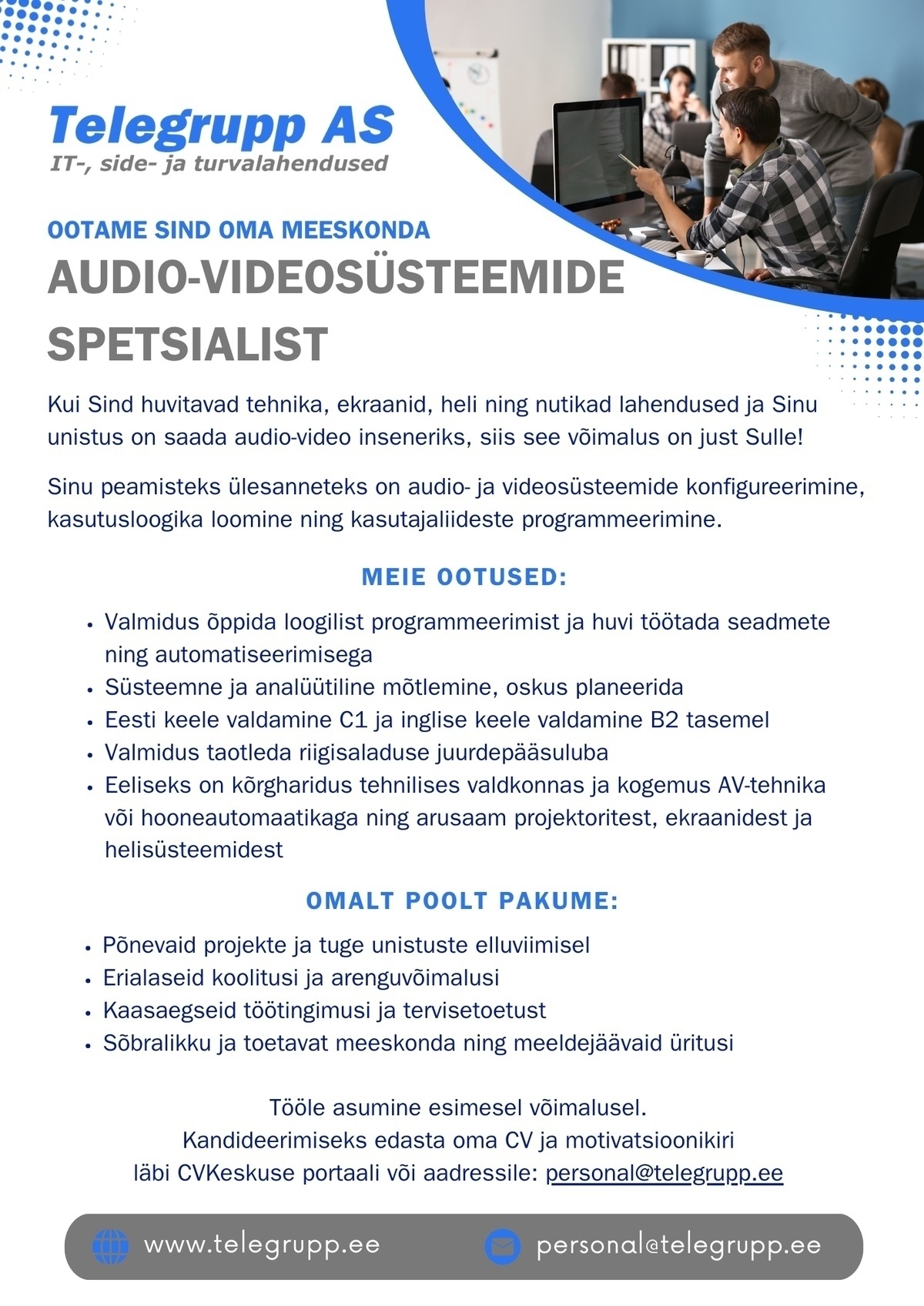 Telegrupp AS Audio-videosüsteemide spetsialist (tulevane insener)