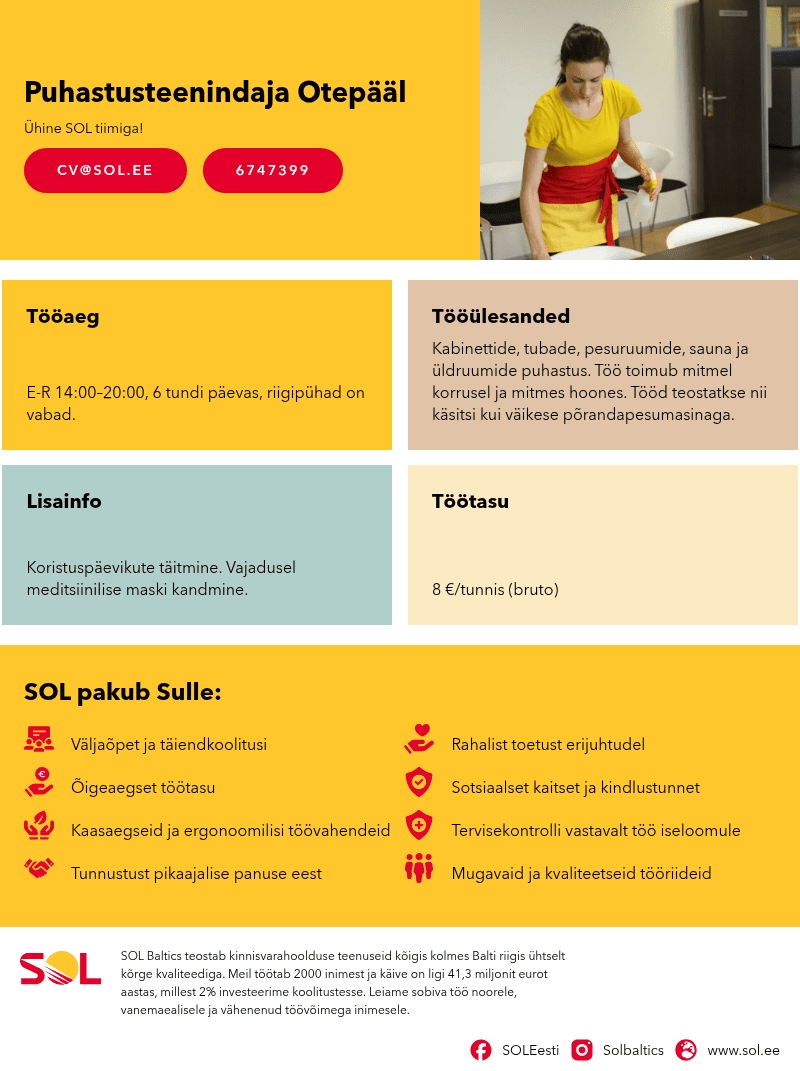 SOL Baltics OÜ Puhastusteenindaja Otepääl
